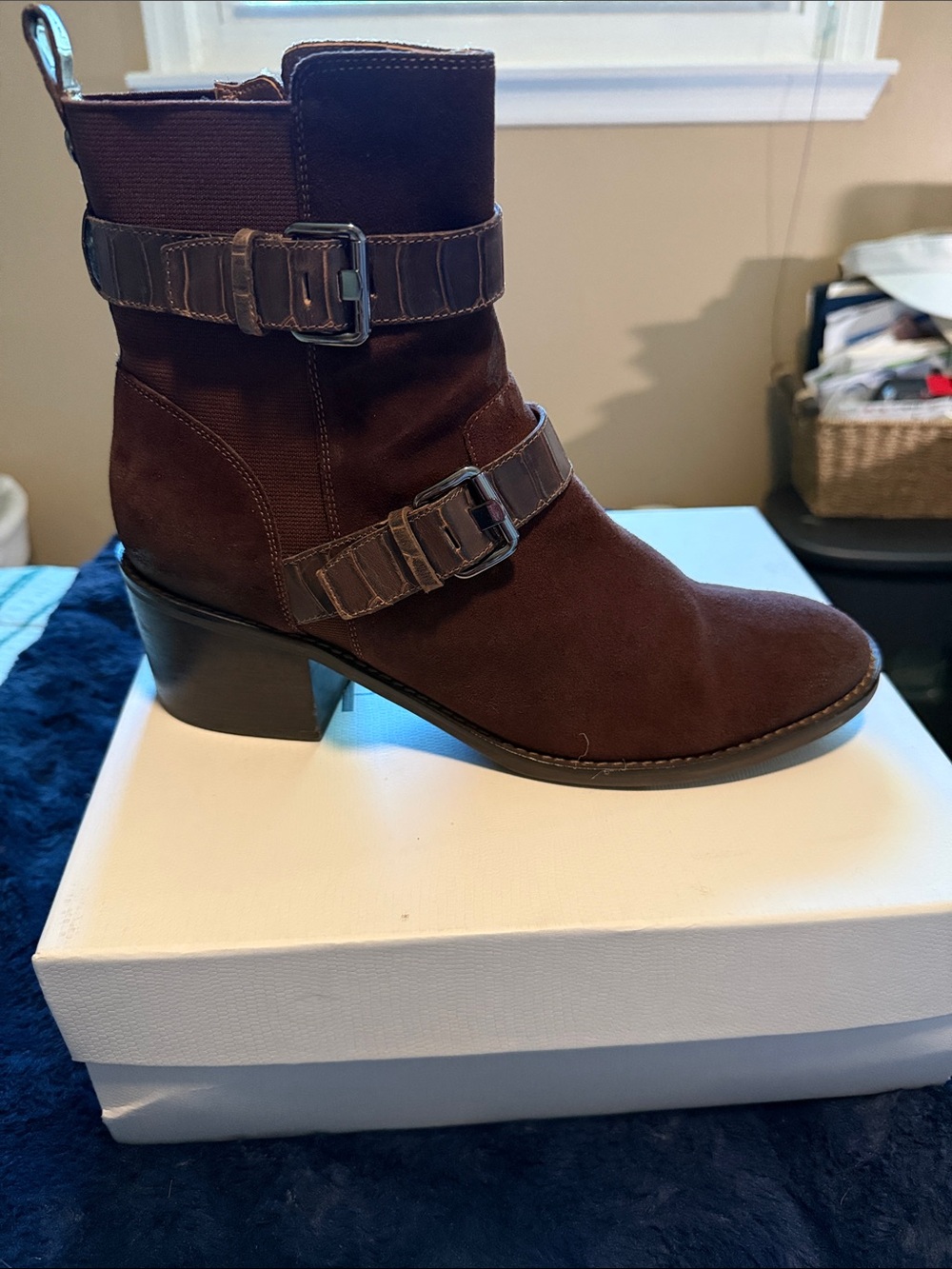 Donald J. Pliner Brown Suede Ankle Boots with Buckle Straps size 11